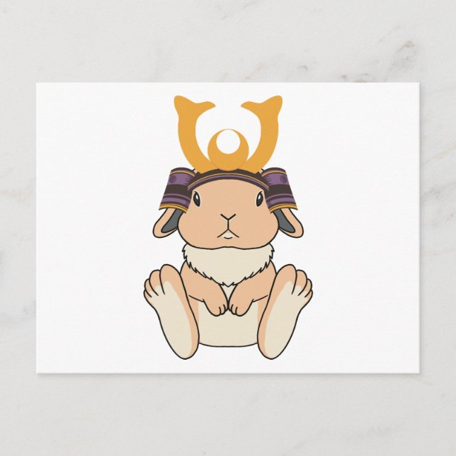 Samurai Holland Lop Rabbit Warrior Orange Postcard (Front)