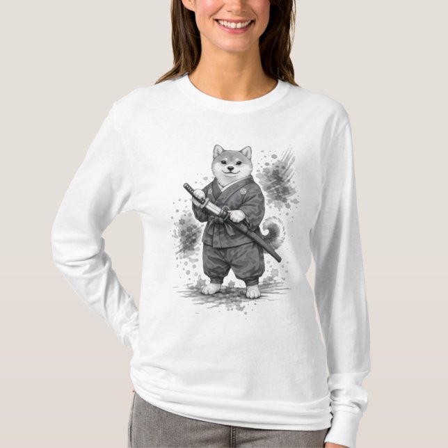 【Samurai Husky Ink Art Long Sleeve】 T-Shirt (Front)