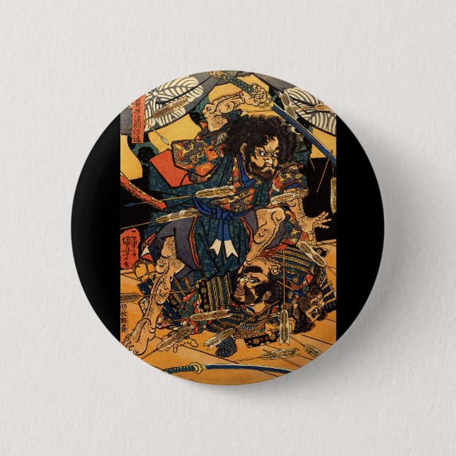 Samurai in Combat, circa 1800's 6 Cm Round Badge (Front)