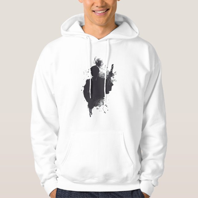 Samurai Ink Silhouette Dark Warrior Art Hoodie (Front)
