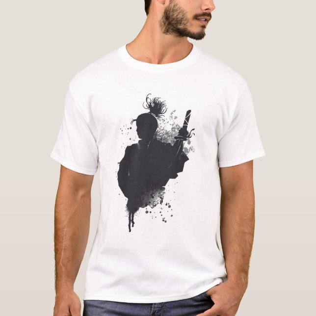 Samurai Ink Silhouette Dark Warrior Art T-Shirt (Front)