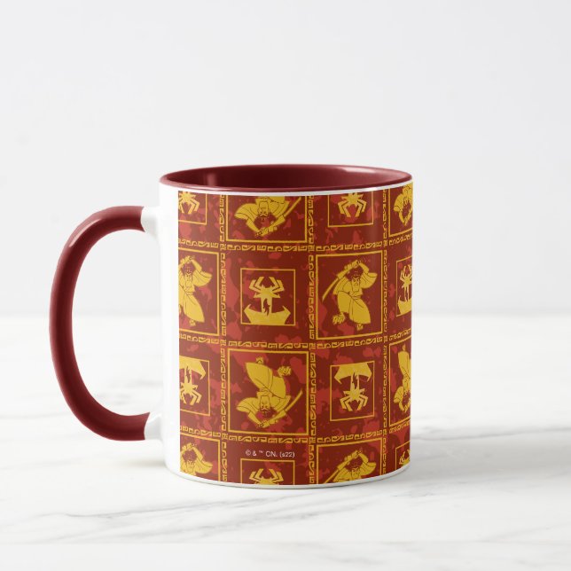 Samurai Jack & Aku Golden Silhouette Tile Pattern Mug (Left)