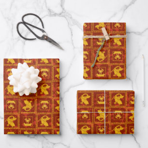 Samurai Jack & Aku Golden Silhouette Tile Pattern Wrapping Paper Sheet