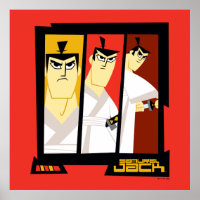 Samurai Jack Character Tri-Panel Futuristic Frame