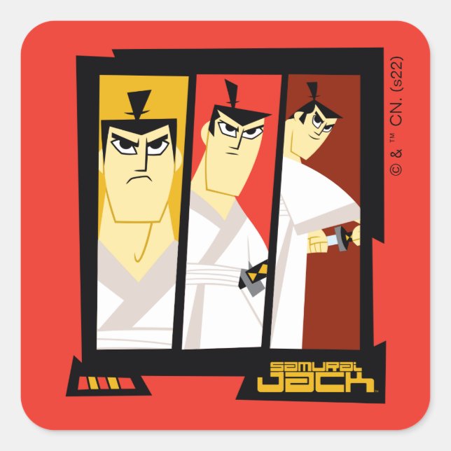 Samurai Jack Character Tri-Panel Futuristic Frame Square Sticker (Front)