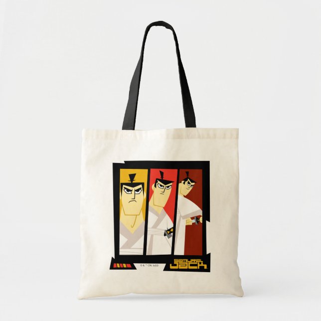 Samurai Jack Character Tri-Panel Futuristic Frame Tote Bag (Front)