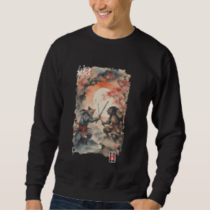 Samurai Japan Cat vs Wolf Warrior Graphics Vintage Sweatshirt