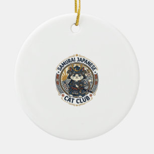 Samurai Japanese Cat POD Vector Art - Samurai Japa Ceramic Tree Decoration