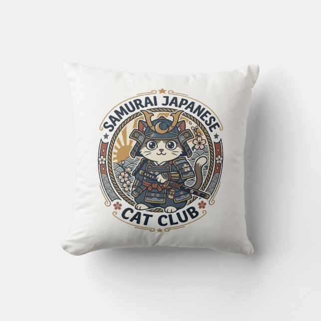 Samurai Japanese Cat POD Vector Art - Samurai Japa Cushion (Front)