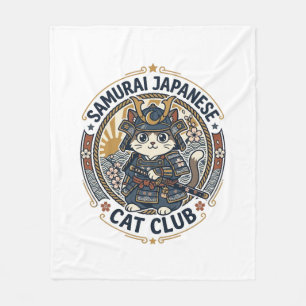 Samurai Japanese Cat POD Vector Art - Samurai Japa Fleece Blanket