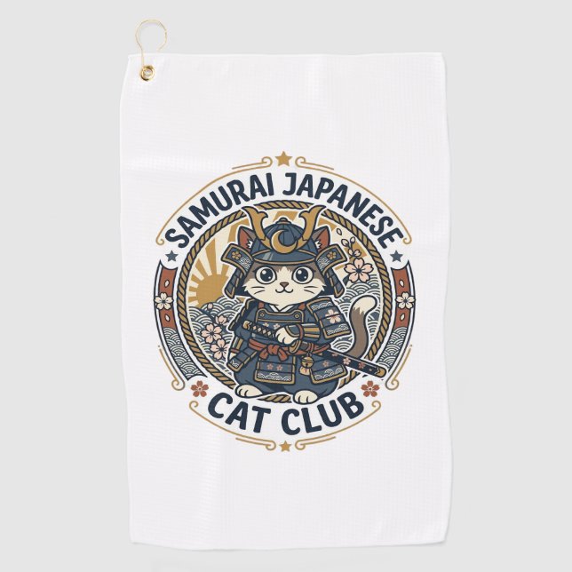 Samurai Japanese Cat POD Vector Art - Samurai Japa Golf Towel (Front)