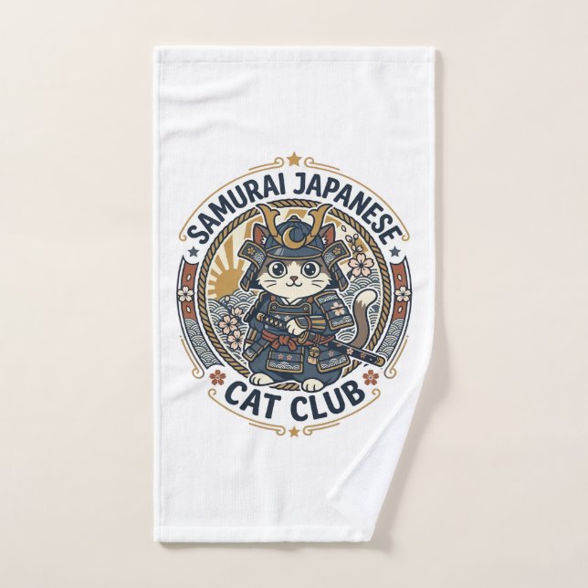 Samurai Japanese Cat POD Vector Art - Samurai Japa Hand Towel (Hand Towel)