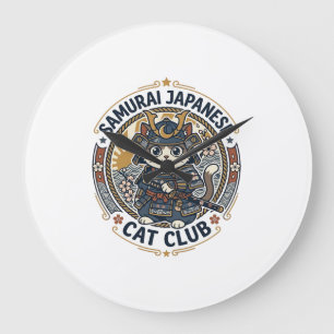 Samurai Japanese Cat POD Vector Art - Samurai Japa Large Clock