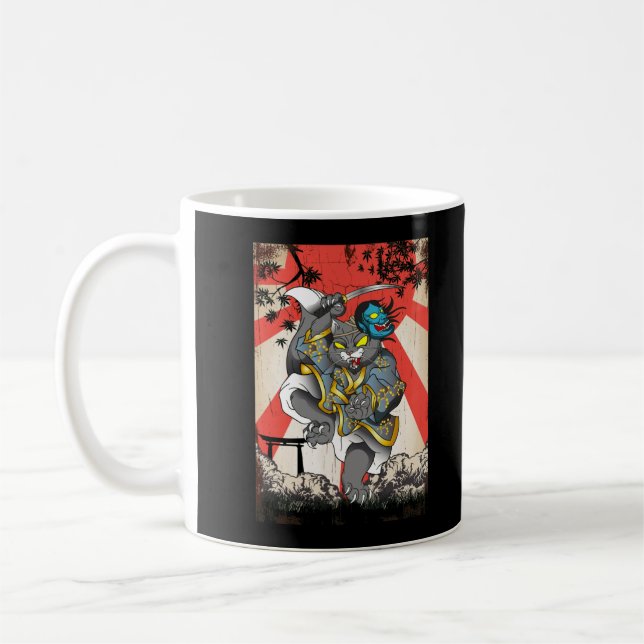 Samurai Japanese Cat Swordsman Ninja Kitten Coffee Mug (Left)