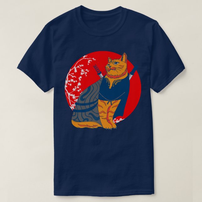 Samurai Japanese Fighter Cat Martial Arts Samurai  T-Shirt (Design Front)