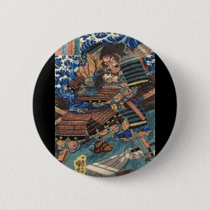 Samurai Japanese Painting c. 1800's 6 Cm Round Badge