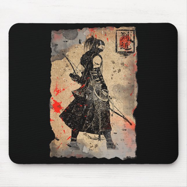 Samurai Japanese Retro Art Print Bushido Premium T Mouse Mat (Front)