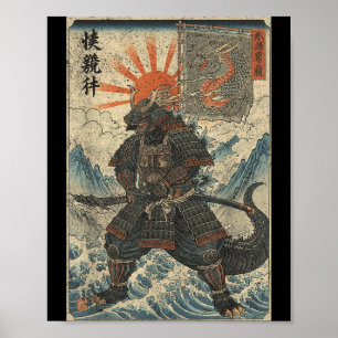 Samurai Kaiju Ukiyo-E Warrior Graphic Kaiju Anime Poster