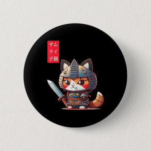 Samurai Kitten Kawaii Japanese Art for Anime Lover 6 Cm Round Badge