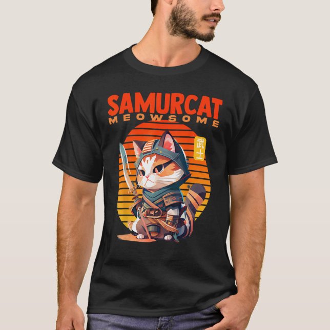 Samurai Kitty's Realm Where Cute Meets Fierce T-Shirt (Front)