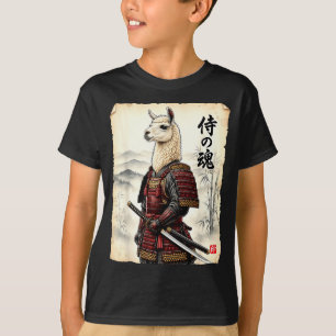 Samurai Llama Japanese Art Vintage Alpaca Funny An T-Shirt