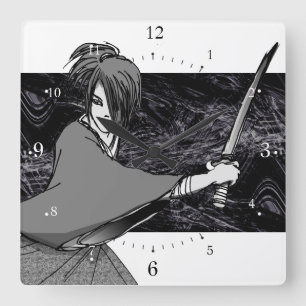 SAMURAI manga japan Square Wall Clock