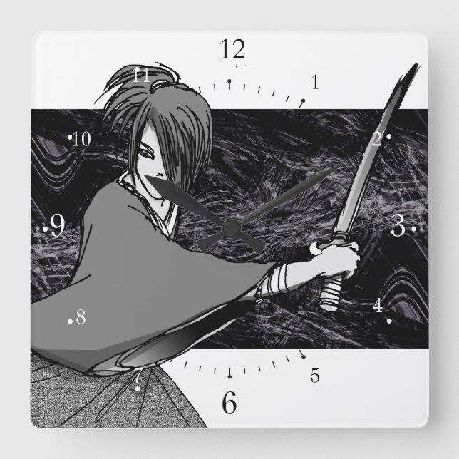 SAMURAI manga japan Square Wall Clock (Front)