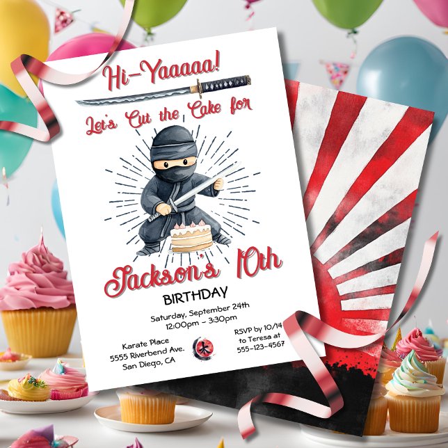 Samurai Martial Arts Birthday Cake Invitation (Creator Uploaded)