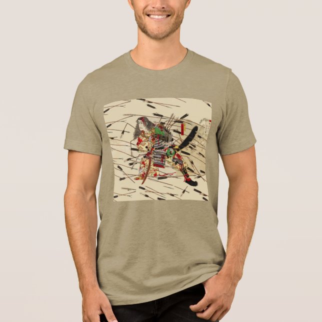 SAMURAI MASATSURA IS FIGHTING IN SHOWER OF ARROWS Tri-Blend SHIRT (Front)