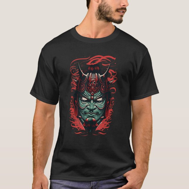 Samurai Mask Traditional Japanese Warrior Sword Re T-Shirt (Front)