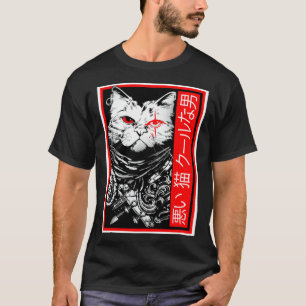 Samurai Meowster Japanese Cat Warrior Graphic Feli T-Shirt