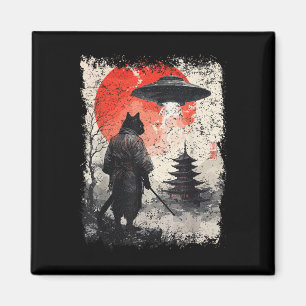 Samurai Ninja Cat Warrior Sumi-e Ufo Ukiyo-e Sci F Magnet