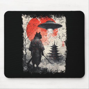 Samurai Ninja Cat Warrior Sumi-e Ufo Ukiyo-e Sci F Mouse Mat