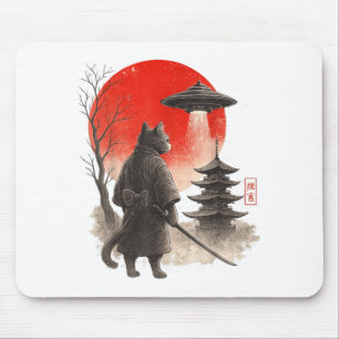 Samurai Ninja Cat Warrior UFO Japanese Anime Funny Mouse Mat