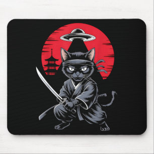 Samurai Ninja Cat Warrior UFO Japanese Anime Funny Mouse Mat