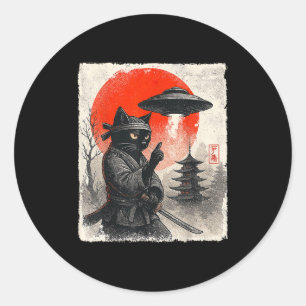 Samurai Ninja Cat Warrior Ufo Japanese Anime Gifts Classic Round Sticker