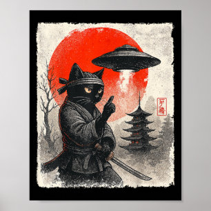 Samurai Ninja Cat Warrior Ufo Japanese Anime Gifts Poster