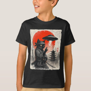 Samurai Ninja Cat Warrior Ufo Japanese Anime Gifts T-Shirt