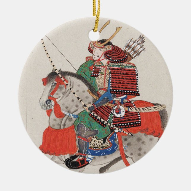 Samurai on Horseback Wearing Armour & Horned Ceramic Tree Decoration (Front)