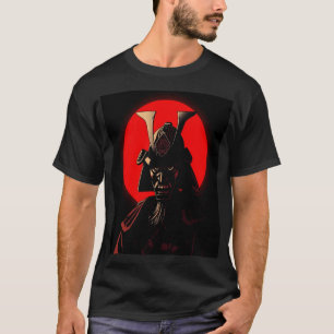 Samurai Oni Mask - Bold Japanese Red Moon Warrior T-Shirt