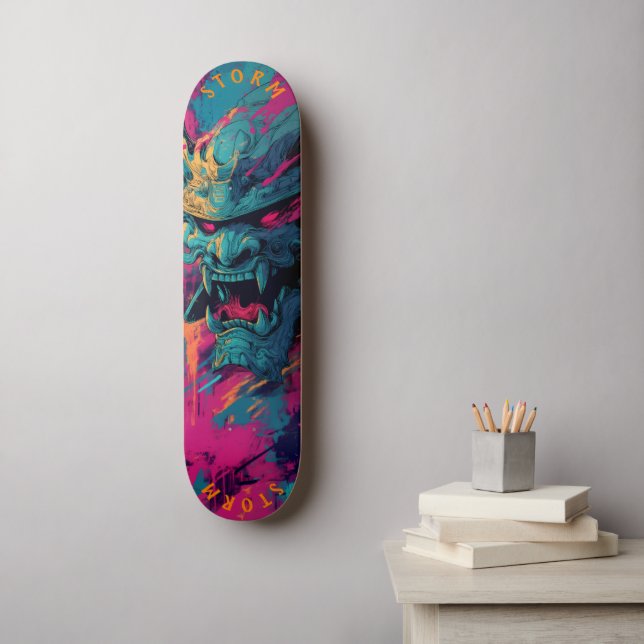 Samurai Oni Mask Graffiti Art – Limited Edition Skateboard (Wall Art)