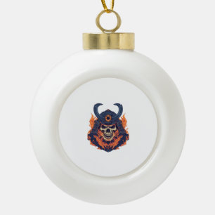 Samurai Oni Skull Ceramic Ball Christmas Ornament