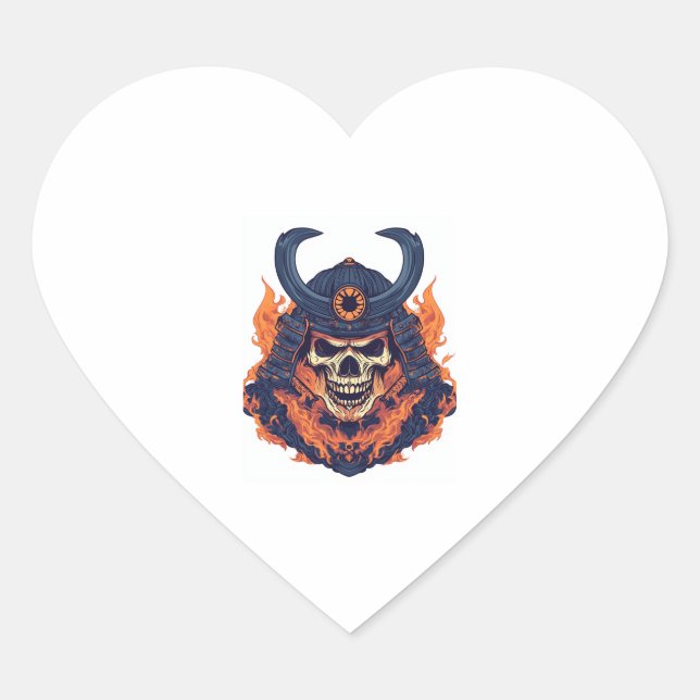 Samurai Oni Skull Heart Sticker (Front)
