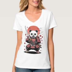 Samurai Panda Bear Womens V-Neck T-Shirt