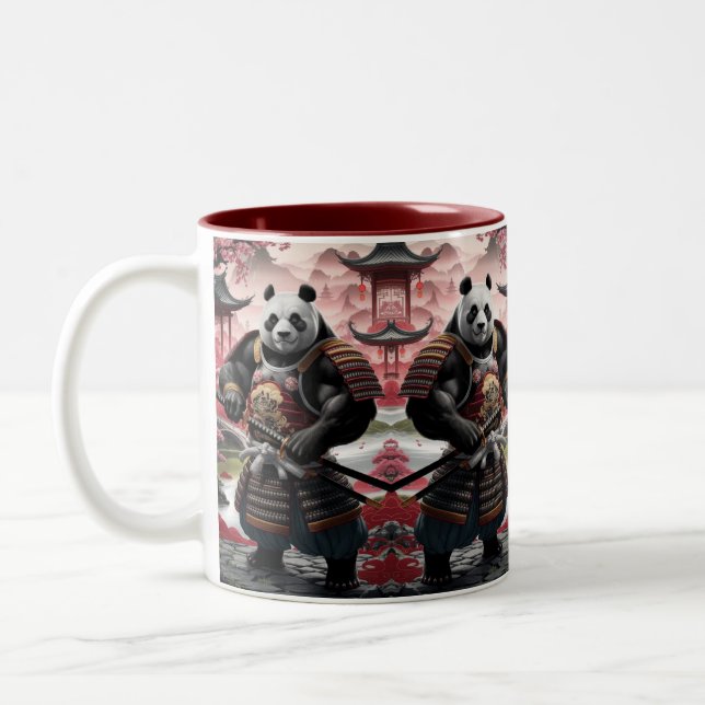 Samurai Panda in Traditional Chinese Landscape Two-Tone Coffee Mug (Left)