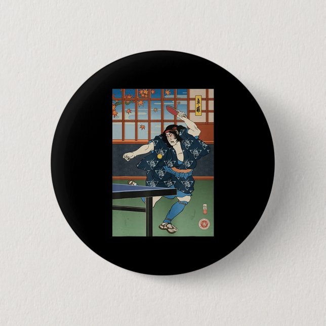 Samurai Play Table Tennis Ping Pong Ukiyoe  6 Cm Round Badge (Front)