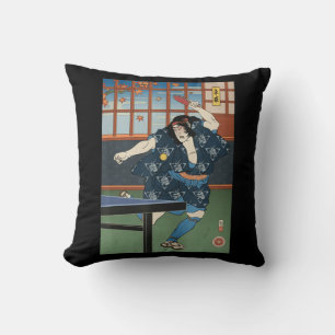Samurai Play Table Tennis Ping Pong Ukiyoe  Cushion