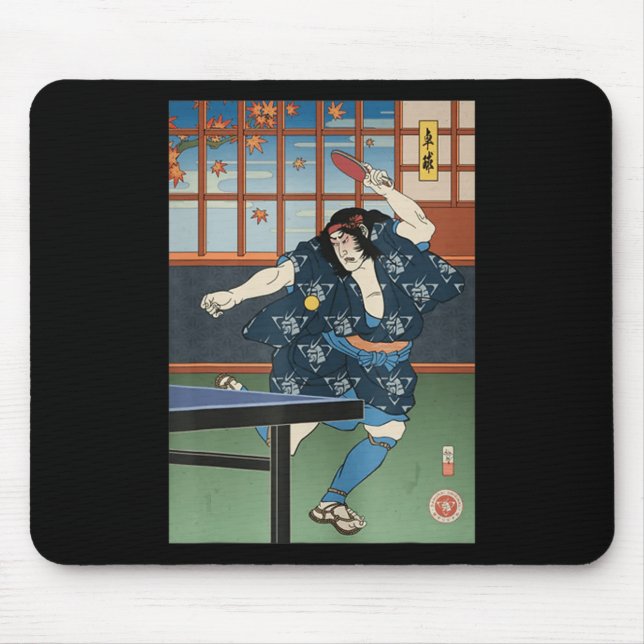 Samurai Play Table Tennis Ping Pong Ukiyoe  Mouse Mat (Front)