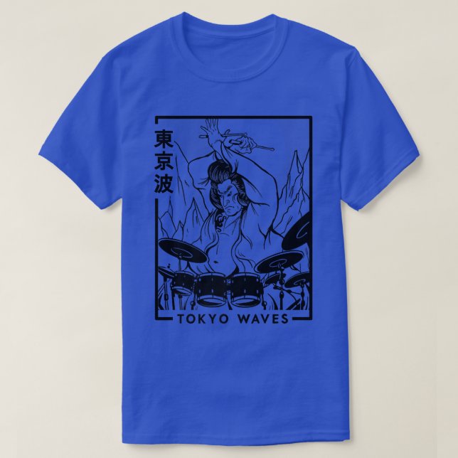 Samurai Playing Drums Japanese Futurism Japan Art  T-Shirt (Design Front)