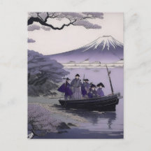 Samurai Postcard Mount Fuji Japanese Art